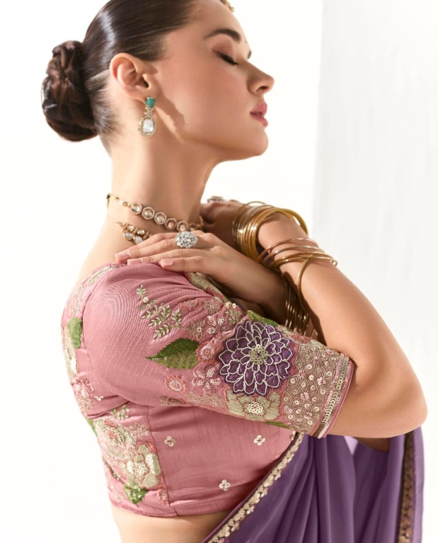 2225 - WONDERFUL PURPLE BORDER WORK TISSUE SILK EVENT WEAR SAREE
